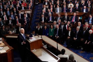 President Biden delivers his State of the Union address to a joint session of Congress at the Capitol in Washington, D.C., on Thursday. J. Scott Applewhite/AP