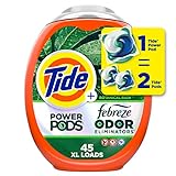 Tide Power Pods Laundry Detergent Pacs with Febreze Freshness with Odor Eliminators, Botanical Rain Scent, 45 Count