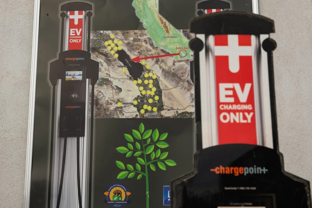 A map shows the electric car charging stations that the nonprofit group Comite Civico Del Valle plans to build in California's Imperial Valley.