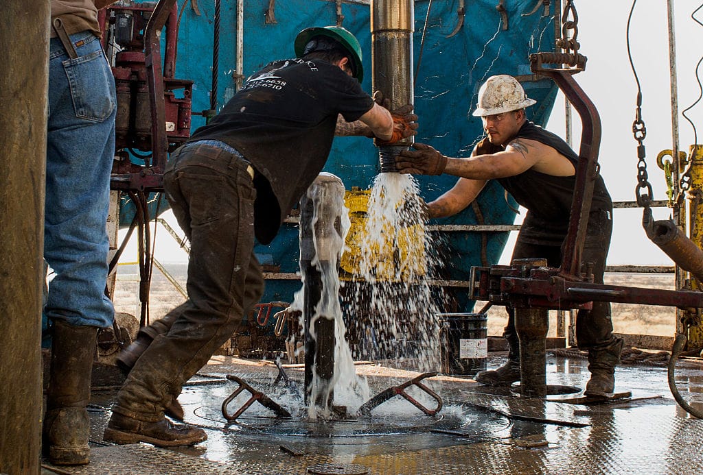 Workers on an oil rig in Texas.